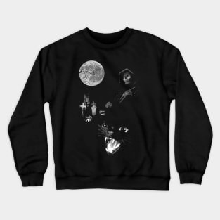 Spooky Moon Halloween Cemetery with Black Cat, Tombstones and Grim Reaper Crewneck Sweatshirt